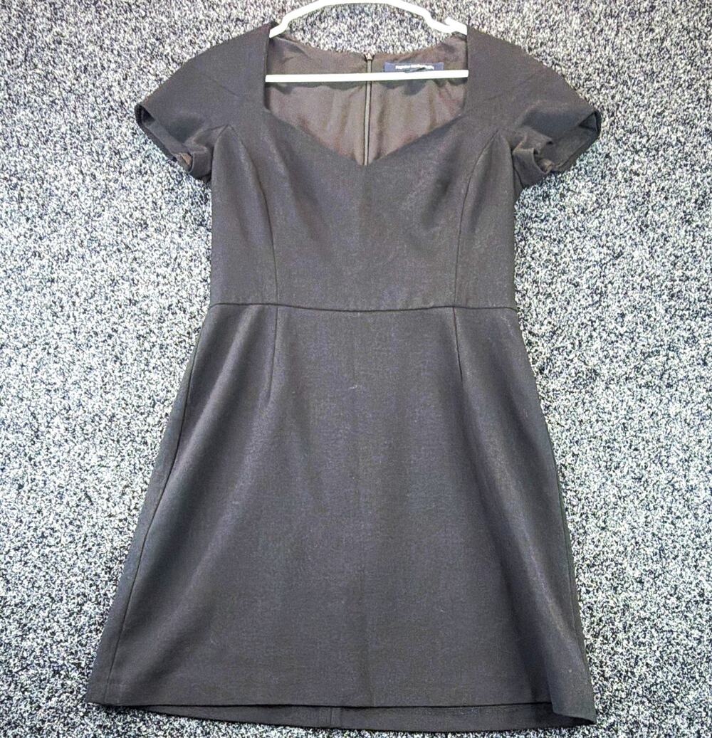 French Connection Women's Black Knit V-Neck Cap Sleeve Lined Zip A-Line Dress 6
